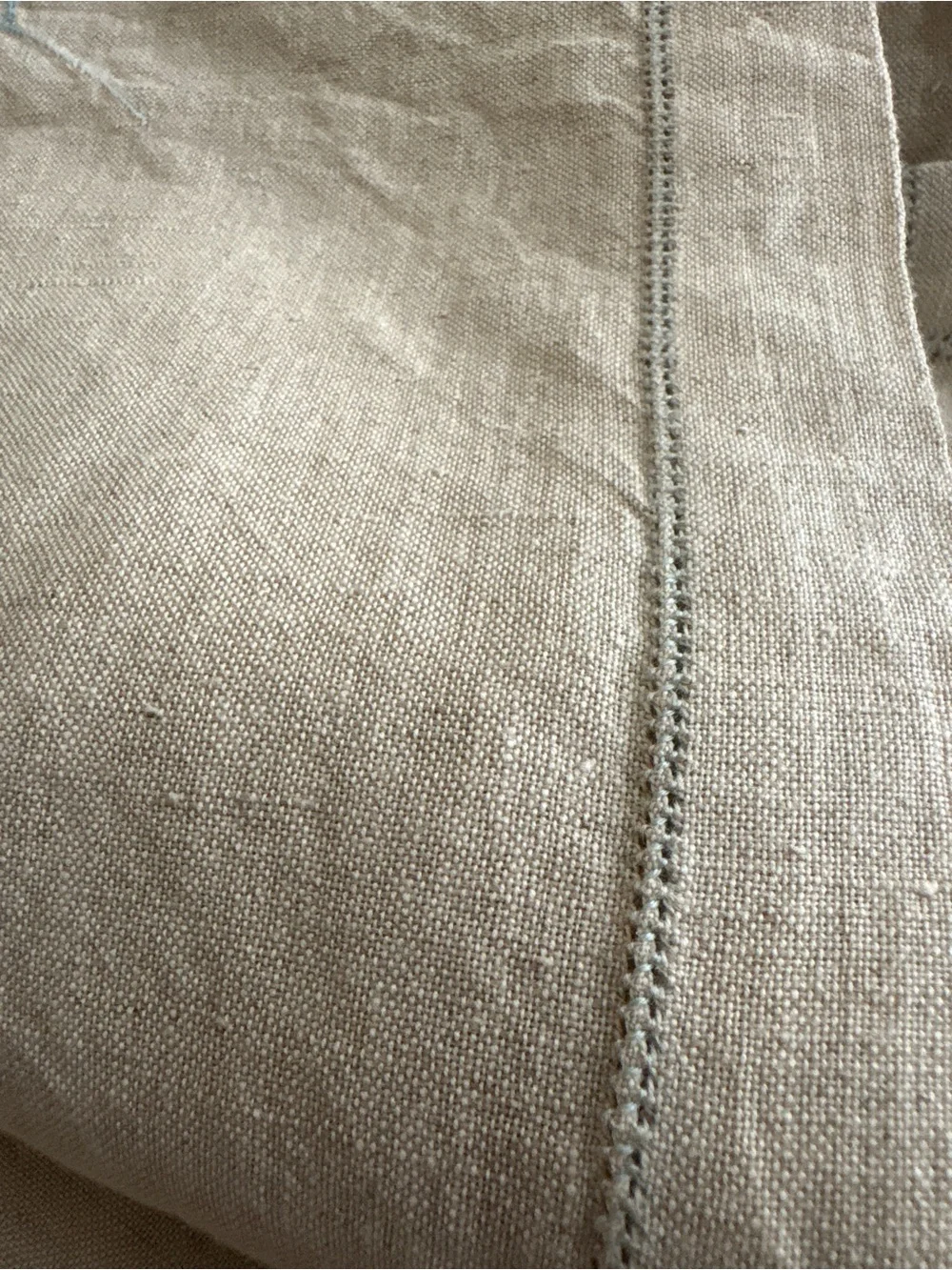 Natural Flax Linen Tablecloth Embroidered Blue Floral 64x80 EUC